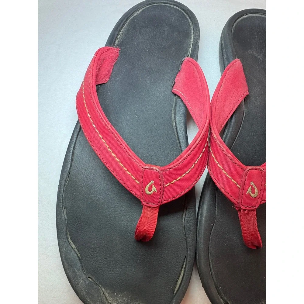 OluKai Ohana Red Black Men Flip Flop Sandals Water Resistant Thong 10110-4040